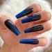Yheakne extra long coffin ombre to press on nails shiny ballerina artificial nails color gradient clip-on nails luxurious ombr press nails complete cover 24 pieces (style B) blue black