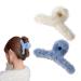 GRHOSE 2PCS Plush Hair Claw Clips Cute Hair Clips Super Grip Faux Fur Claw Hair Clips for Women (White&Blue) One Size 2pcsclaw White Blue