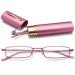 Vevesmundo metal reading glasses mini compact light spring hinge narrow classic reading aid glasses with metal etui 1 piece of pink blue light filter reading glasses 2.5 x