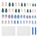 24 Pieces Of Blue Love Nail Stickers 24 Pieces Of Dark Green Wearable Nails Blue Fake Nails Fashionable Oval Nails French Fit Nails Artistic Nails Diy Nail Accessories