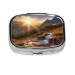 Mountain Sunrise Landscape Printing 2 Compartment Small Pill Case Cute Small Pill Box Purse Pill Boxs Travel Pill Organizer for Pocket Purse and Travel Gifts