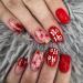 SINLOV Christmas Love Heart Fake Nails Long Sequin French Square False Nails Glossy Press on Nails Ballerina Acrylic Full Cover Fake Nail for Women and Girls