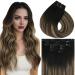 Vivien clip in Extensions real hair balayage clip in real hair extensions black real hair clip in extensions natural black with ashblond #1b/4/18 25cm 80g/7pcs 10 inch-80g clip 1-1 cp #1b/4/18