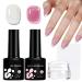 Gel Nail Polish Set for French Tips French Manicure Nail Polish White & Jelly Pink Nail Polish with Stamping Tool Soak Off UV Gel Nail Polish Kit for Starter DIY Home French Nail Tips Design
