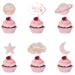 24Pcs Pink Space Cupcake Toppers for Girl