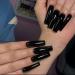 IMSOHOT Extra Long Square Press on Nails Glossy Squoval Black Fake Nails Solid Color False Nails Full Cover Glue on Nails for Women and Girls C-003