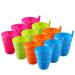 Pack of 12 Cups 10 Oz Straw Cups for Straw Cup Plastic Straw Cup BPA Free Cup - Fun Bright Color Cups for Cup with Straw - 4 Assorted Colors
