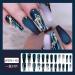 Dark Blue Marble Luxury Coffin Fake Nails - Glitter Wave Rhinestone Design for Women and Girls | Long Press-on Artificial Nails - Buy Online on GoSupps.com