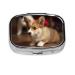 Cute Corgi Printing 2 Compartment Small Pill Case Cute Small Pill Box Purse Pill Boxs Travel Pill Organizer for Pocket Purse and Travel Gifts