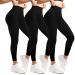 Walifrey Pack of 3 Leggings Women High Waist Opaque Sports Leggings Black for the Gym SM Black