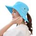 Womens Summer Mesh Wide Brim Sun UV Protection Hat with Ponytail Hole Pure Sky Blue