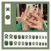24 Pieces Removable Artificial Nails - Short Green Grilles with Flower Stickers | Stylish Square Nail Tips for Effortless Beauty - Buy Online on GoSupps.com