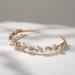 SWEETV Gold Pearl Tiara Headband for Women - Crystal Bridal Wedding Hair Accessory - Buy Online on GoSupps.com
