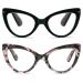 MMOWW 2-pack cat eye reading glasses women with blue light blocker in a trendy color stylish large comfortable glasses (black + pattern 3.0) black + pattern 3.0 x