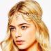 Zoestar Bridal Pearl Head Chain Gold Crystal Pendant Headpiece Boho Festival Headband Wedding Hair Jewelry for Women and Girls