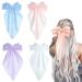 Big Hair Bows Clips Women Long Ribbon Bows Large Bow Hair Clip Barrettes Wedding Hair Pieces Hairpins Chiffon Bowknot Tails Girls Bridesmaid Hair Accessories White/Pink/Blue/Purple (4pcs) Style 1