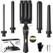 Janelove curling iron 3 barrels set for large and small curls Tourmaline ceramics Wave iron for long hair 180 C/210 C 10mm curling iron for short hair with clip & glove (black) 5 in 1 with 2 temperature - black