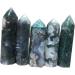 Double Happy Healing Crystal - Natural Green Moss Agate Quartz Point Tower (70-90mm) | Healing Crystals for Home Decoration & Unique Gifts - Buy Online on GoSupps.com
