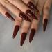 Stiletto Nails Long Pure Color Shiny Acrylic Reusable Easy Apply 24pcs/set
