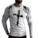 ZDDO Mens Soldier Long Sleeve T-shirts, Fall Street Faith Jesus Cross Print T Shirt Workout Athletics Crewneck Tee Tops 144-gray X-Large