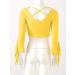 YiZYiF Women's Yellow Ballroom Dance Top with Tulle Flared Sleeves - Lace-Up Belly Latin Practice Costume - Buy Online on GoSupps.com
