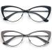 Kokobin cat eyes reading glasses-2 pack metal frame and spring hinge glasses with anti-blue light reading glasses for men and women 2 pack (black and gray) 2 diopters