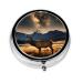 Elk in The Meadow Portable Metal Pill Box Round Mini 3-Compartment Plastic Insert hinged Fastening Design Suitable for Small Pills Must-Have for Travel
