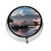 Mt. Fuji in Early Spring Portable Metal Pill Box Round Mini 3-Compartment Plastic Insert hinged Fastening Design Suitable for Small Pills Must-Have for Travel