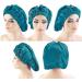 Ladaypoa 2-Piece Long Satin Hair Hood - Silk Sleeping Cap for Long Curly Hair Protection | Extra Big Satin Hat for Women - Black & Peacock Blue - Buy Online on GoSupps.com