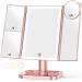 Makeup Mirror with 10X Magnifying Mirror, 3 Color Lighting, 72 LEDs Vanity Mirror with Lights, Lighted Makeup Mirror, 10x 3X 2X Magnification, Touch Control, Dual Power Supply, Gift for Her(Rose Gold)