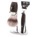 M HLE shaving set - Kosmo series - Silvertip Fibre - compatible with Gillette blades - bog oak