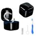 Denture Bath Box Cup Portable Denture Case with Strainer Basket False Teeth Storage Box Holder Retainer case Cleaning Soak Cup With braces chewable tablets and Extractor toothbrus(black) Black bath cup