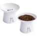 Extra Wide Ceramic Raised Cat Bowls, Upgraded Elevated Porcelain Cat Food and Water Bowl Dish Set, Stress Free Pet Feeder Bowls Dishes for Elder Big Cats & Small Dogs, Set of 2 White + White