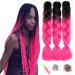 Showjarlly Kanecalon Kunsthaar Hair Kanecalon Hair Braids Extension Ombre Jumbo Braid Hair extension 24 " Kanecalon braids Box Hair Kunsthaar Hair for braid Kanecalon African Hair 61cm-24 inch (3 SPALL) Black/Ros