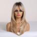 Long Blonde Curly Wig with Bangs - Synthetic Dark Roots Wig for Daily Party & Cosplay - Buy Online on GoSupps.com