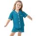 SWOMOG Unisex Kids Modal Pyjamas Set - Button-Down Short Sleeve PJs Lounge Set - Turquoise - 10-11 Years - Buy Online on GoSupps.com