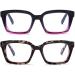 YTDBNS 2 Pairs Oversized Retro Reading Glasses for Women,Oprah Style Large Blue Light Blocking Readers Square Reading Glasses for Women Men,2.75 Purple&leopard 2.75 x