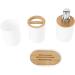 Yuugaa 4-Piece Bamboo Bathroom Set - Waterproof Accessories for Home & Hotel - Durable Gift Item - White Toothbrush Cup - Buy Online on GoSupps.com