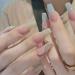 JUSTOTRY 24 Pcs Diamante Press on Nails Long Gradient Green French Fake Nails Patterns Cute Nude Coffin Stick on Nails for Women Acrylic Ballerina False Nails with Glue for Nail Art GGBF