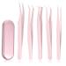 5 Pcs Eyelash Tweezers Eyelash Extension Tweezers Lash Volume Tools with Box Stainless Steel Extensions Lash Tweezers Pointed Lash Tweezers Set for Eyelash Extension Skilled (Pink)