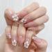 SINLOV Coffin French Camellia Flower False Nails Nude Long Medium Fake Nails Glossy Press on Nails Ballerina Acrylic Full Cover Fake Nails for Women and Girls