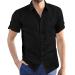Mens Fashion Linen Beach Shirts Comfort Fitted V Neck Loose Long Sleeve Front Pocket Tee Fishing Lounge Blouse Tops Type-a-black Medium