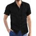 Mens 2023 Casual Summer Plain Short Sleeve Cotton Linen T-Shirts Regular Fit Casual V Neck Beach Shirts Hippie Fishing Shirts I-b-black 3X-Large