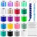 Lanyard String, Cridoz Boondoggle String Kit with 20 Rolls Plastic Lacing Cord and 50Pcs Keychain Lanyard Accessories, Gimp String Lanyard Weaving Kit for Keychain Crafts, Bracelet and Lanyards Laser Color & Normal color