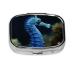 Blue Seahorse Printing 2 Compartment Small Pill Case Cute Small Pill Box Purse Pill Boxs Travel Pill Organizer for Pocket Purse and Travel Gifts