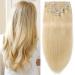 Clip in Extensions Real Hair Extension Hairpiece Double 8 Parts Heat Resistant Straight Light Blonde#613 16"(40cm)-130g