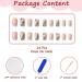 24-Piece Angular Press-On Nails - Short Pink Blue French Ballerina Design | Natural Art with Ahorn Leaf | Square Fingernails for Women & Girls - Buy Online on GoSupps.com