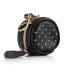 Chelsea + Cole for Itzy Ritzy Studded Pacifier Case with Clip Pacifier Charm Pod Includes Clasp Measures 2.5 in Diameter & Holds 2 Pacifiers Black with Sweetheart Print Interior and Gold Hardware