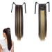 prinfantasy Clip In Ponytail Hair Extensions Long Drawstring Natural Look Heat Resistant Straight Hairpiece Wrap Pony Wig Ombre Dark Brown Mix Blonde Wig GBMW035 GBMW035 22 inch