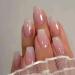 Press on Nails Medium Coffin Fake Nails Pink & White Ombre Acrylic Nails Glossy False Nails with Silver Glitter Designs Cute Nails Translucent Artificial Nails for Women 24Pcs Pink + White-2